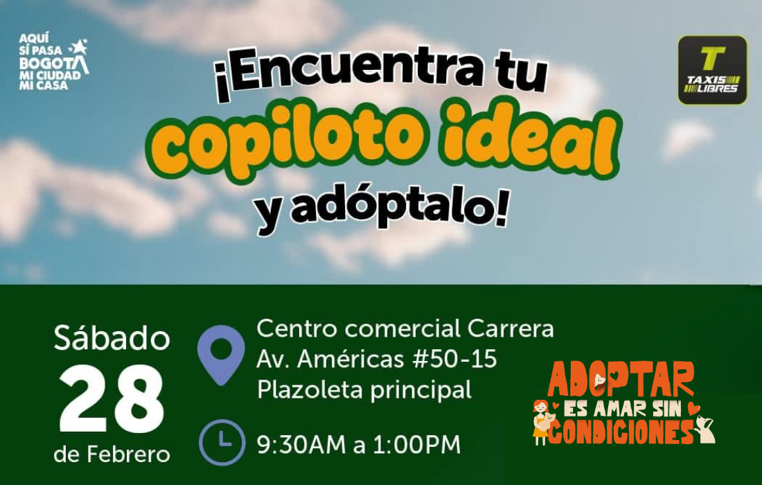 “¡Encuentra tu copiloto ideal y adóptalo!”: jornada de adopción junto a Taxis Libres en el Centro Comercial Carrera