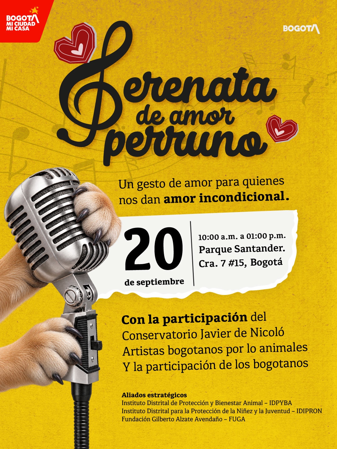 Inivtacion a serenata de amor el 20 de septiembre en el Parque Santander